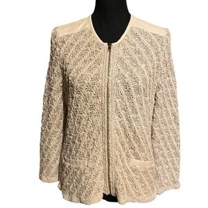 Ann Taylor Zip Front Cream Color Sweater Blazer Jacket Career Women's M Medium
